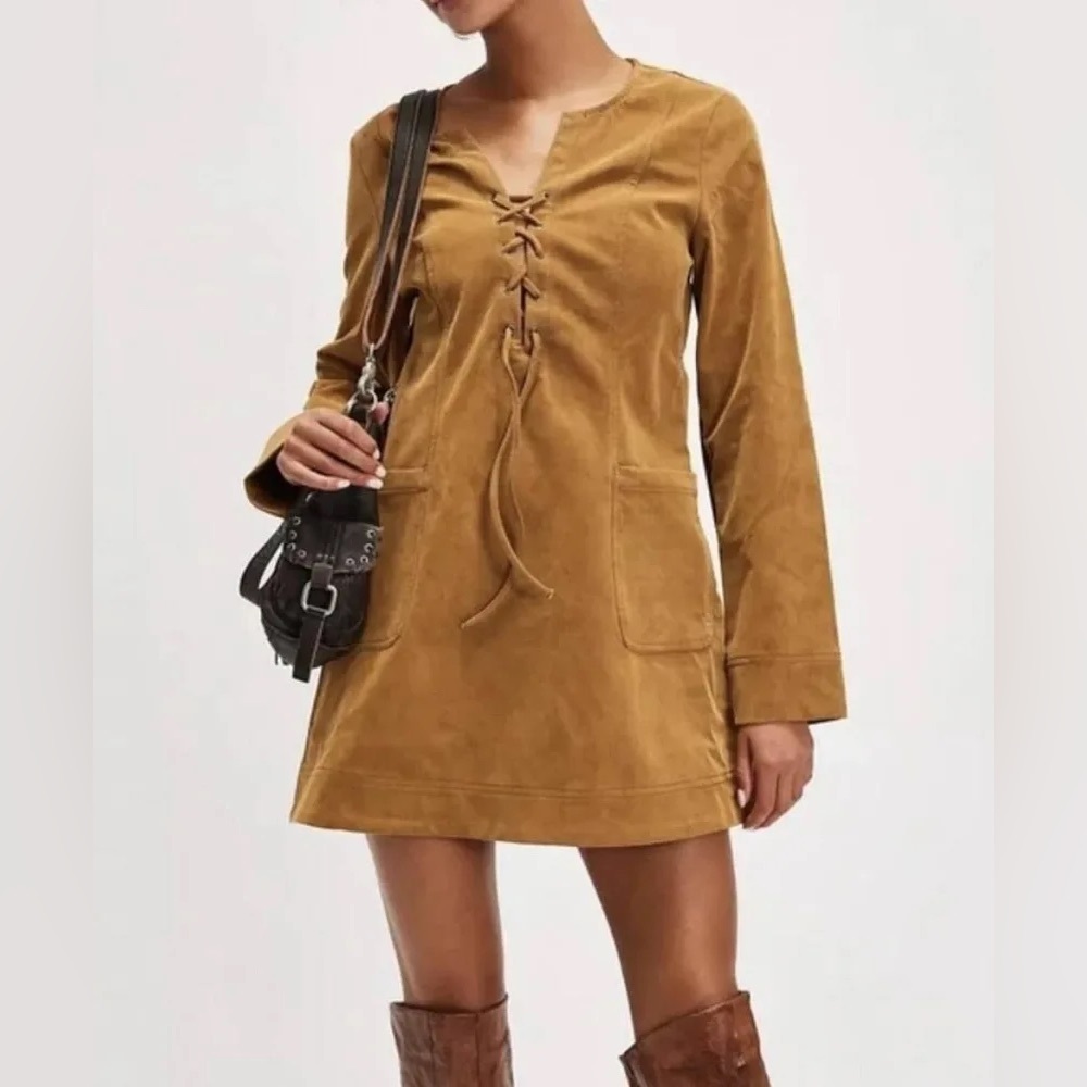 Free People Bradley Faux Suede Long Sleeve Mini Dress Size XS
